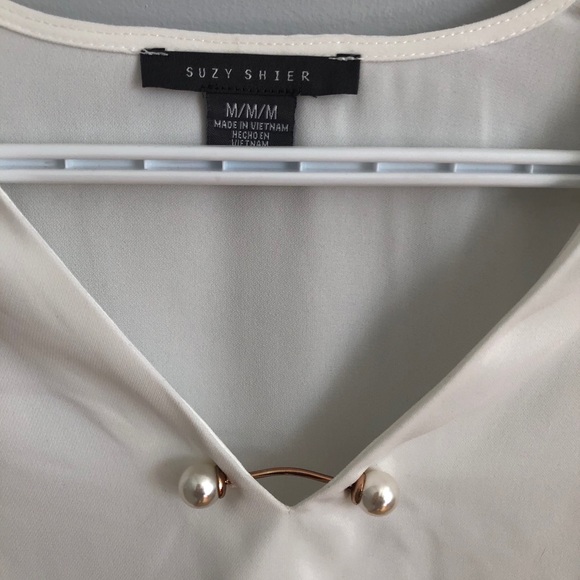 Chiffon Blouse/Work Top with Rose Gold Pearl Bar - Picture 2 of 3